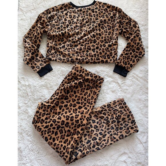 Juicy Couture Pajama Pj Set Leopard Print Sequin Logo Crop Top Pants XL NEW - Picture 11 of 13